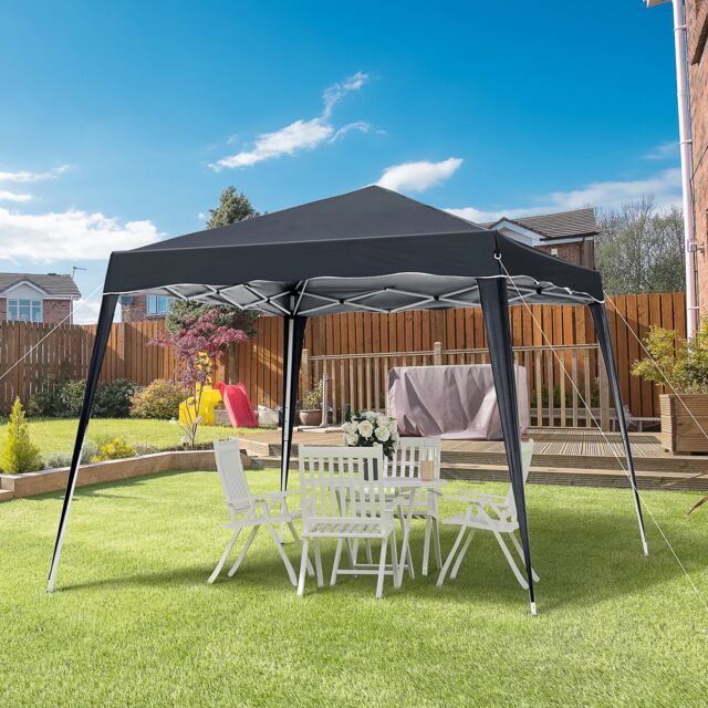 Outsunny 3 M x 3 M Base 2.5 M x 2.5 M Top Pop Up Gazebo, 2 Person Setup Instant with Carry Bag, Height Adjustable Slant Leg Party Tent Instant Event Shelter for Garden, Patio Black