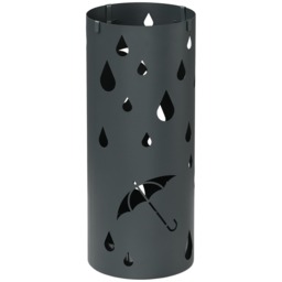 HOMCOM Steel Umbrella Stand, Round Umbrella Holder with 4 Hooks and Removable Drip Tray, Hollowed Umbrella Basket for Hallway, Dark Grey