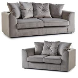 PLUSH VELVET GREY SORRETO 3+2 SEATER SOFA SET SUITE