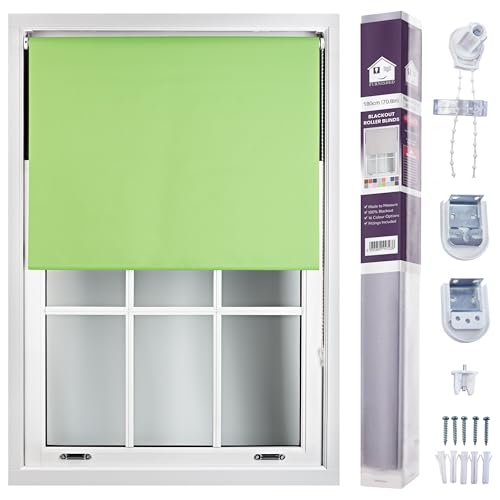 FURNISHED Made to Measure Blackout Blinds Easy Fit UV Protection Insulated Window Shade (W)180cm x (L)165cm Green Lime (W) 180cm x (L) 165cm