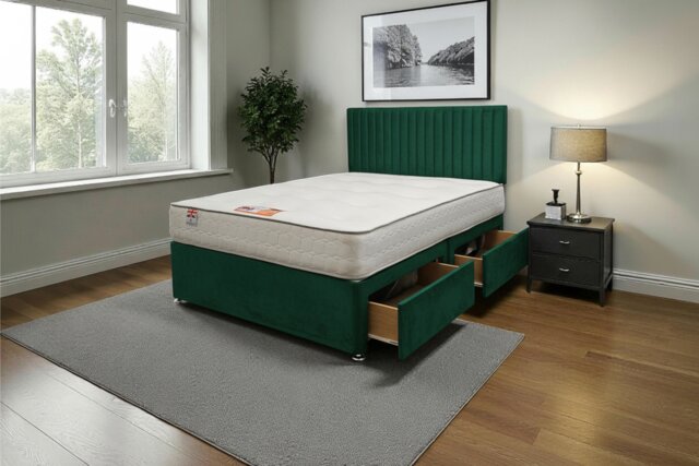 "Emily Plush Bed Set With Mattress, 2 Drawers Same Side & 24""Headboard"