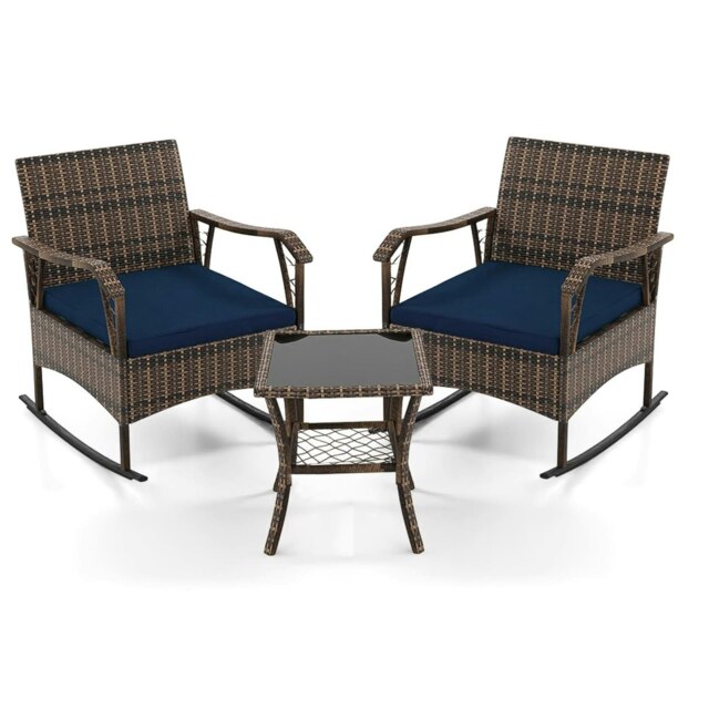 COSTWAY 3 Pieces Rocking Bistro Set Outdoor Conversation Set