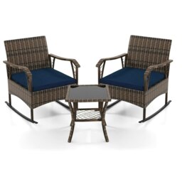 COSTWAY 3 Pieces Rocking Bistro Set Outdoor Conversation Set