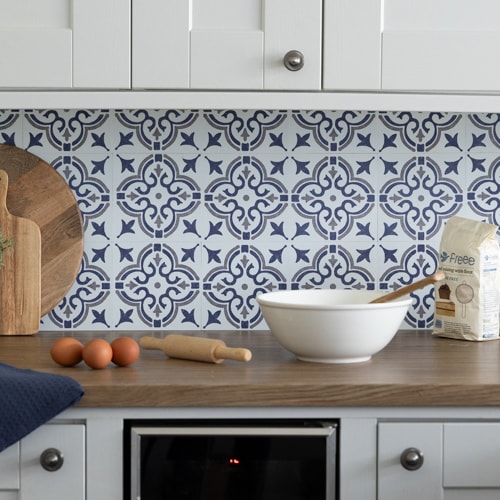 d-c-fix Jamila Blue 15.25 x 15.25cm Self-adhesive Vinyl Wall Tiles Pack 6 0.14sqm