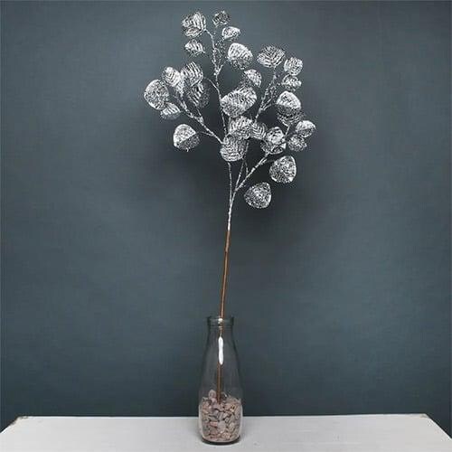 Pewter Grey Glitter Eucalyptus Spray Pick Artificial Flower Decoration 70cm