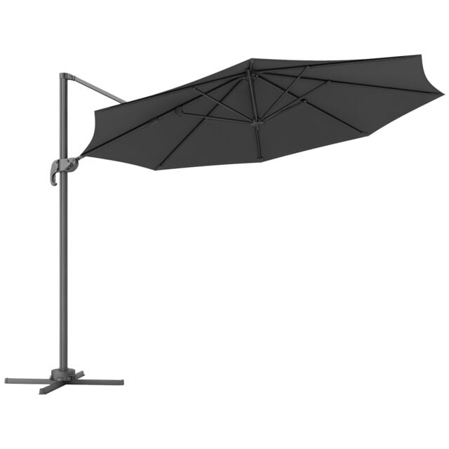 Outsunny 3 x 3m Cantilever Parasol with Cross Base, Garden Umbrella with 360 Rotation, Crank Handle and Tilt for Outdoor, Patio, Black Black Black