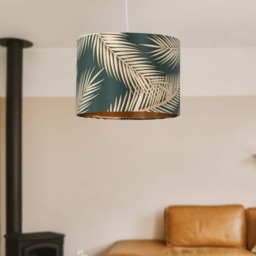 Tropica - Dark Green Gold Embossed 25cm Ceiling Pendant or Lamp Shade Green Dark green fabric and gold embossed foil 1