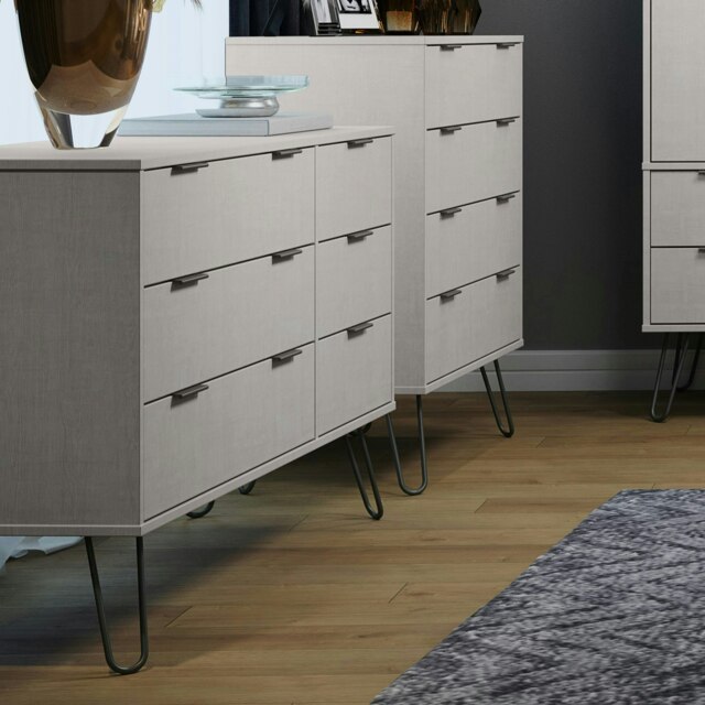 Augusta Pine 3+3 Drawer Wide Chest of Drawers - Industrial Style Bedroom Storage Cabinet Grey Grey 1