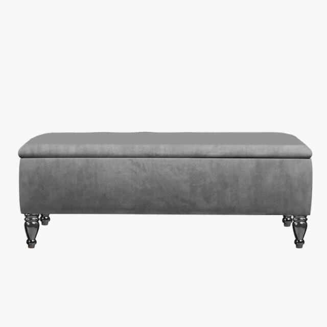 Lisbon Plain 90cm Ottoman Storage Bench - Plush Velvet Shoe Bench - Grey Upholstery Footstool with Storage
