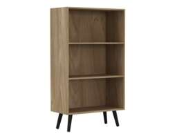 URBNLIVING 3 Tier Wide Bookcase With Scandinavian Style Legs Multi Oak Bookcase & Black Leg 1