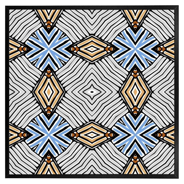 Abstract geometric shapes & hand drawn brush stokes (Picture Frame) Black XL