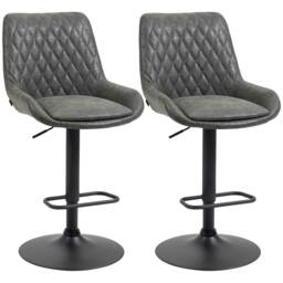 HOMCOM Breakfast Bar Stools Set of 2 with 51x40cm Wide Seat, Height Adjustable Kitchen Counter Chairs, Retro Swivel Upholstered Barstools with Back, Footrest and Steel Base, Dark Grey