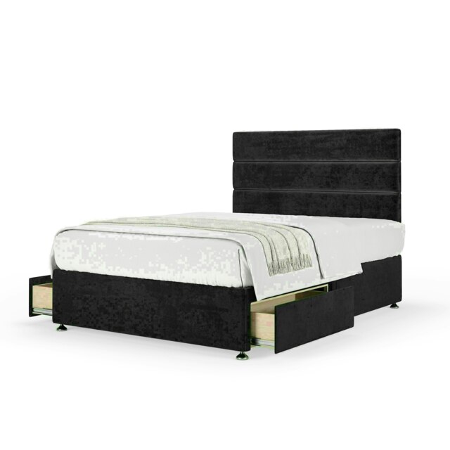 Black Naples Velvet 2 Drawer Divan Base and Milan Headboard Super King