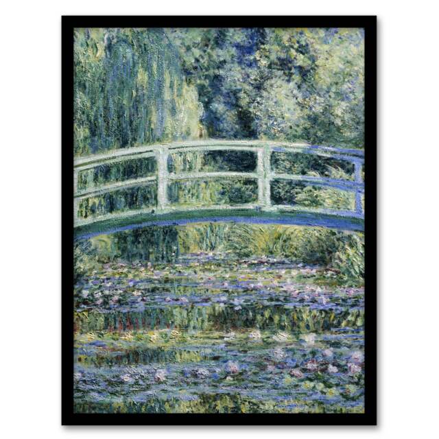 "Water Lilies and Japanese Bridge Monet Vintage Framed Wall Art Print 12X16"""