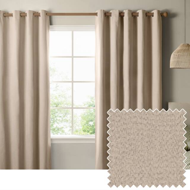 Furn The Ultimate Blackout Textured Woven Eyelet Curtain Pair Cream Natural 1