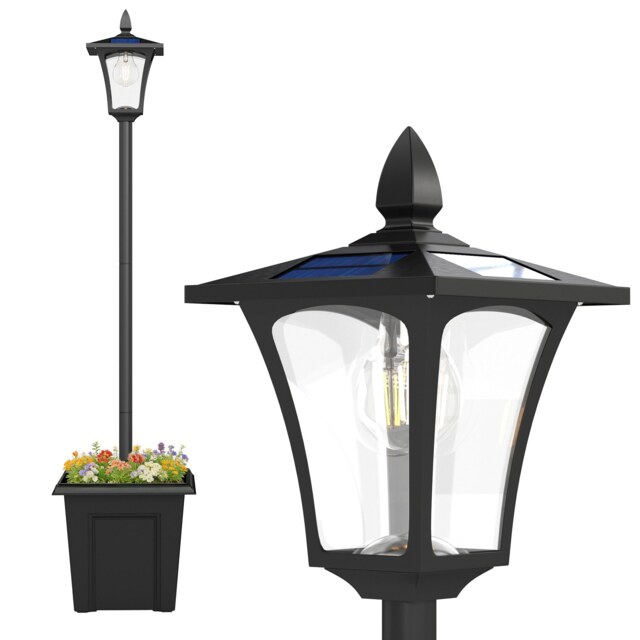 Outsunny 160cm Garden Solar Lamp Post Light, LED Solar Light Post, Black Black Black 33L x 33W x 160H cm