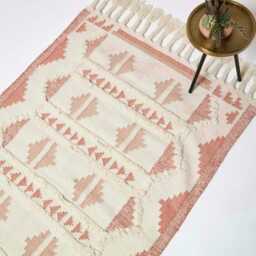 Homescapes Satara Pink Kilim Wool Rug - 120 x 170 cm Pink 120 x 170 cm