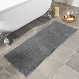 OHS Soft Microfibre Non-Slip Absorbent Noodle Bobble Chenille Runner Bath Mat, 110x45cm - Charcoal