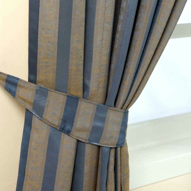 Homescapes Blue and Gold Stripe Jacquard Curtain Tie Back Pair