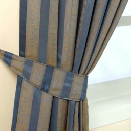 Homescapes Blue and Gold Stripe Jacquard Curtain Tie Back Pair