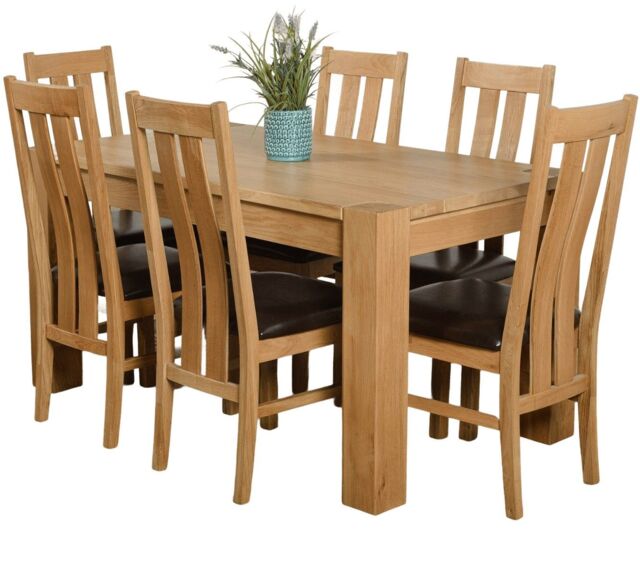 Kuba 150 x 85 cm Chunky Medium Oak Dining Table and 6 Princeton Chairs Brown Brown