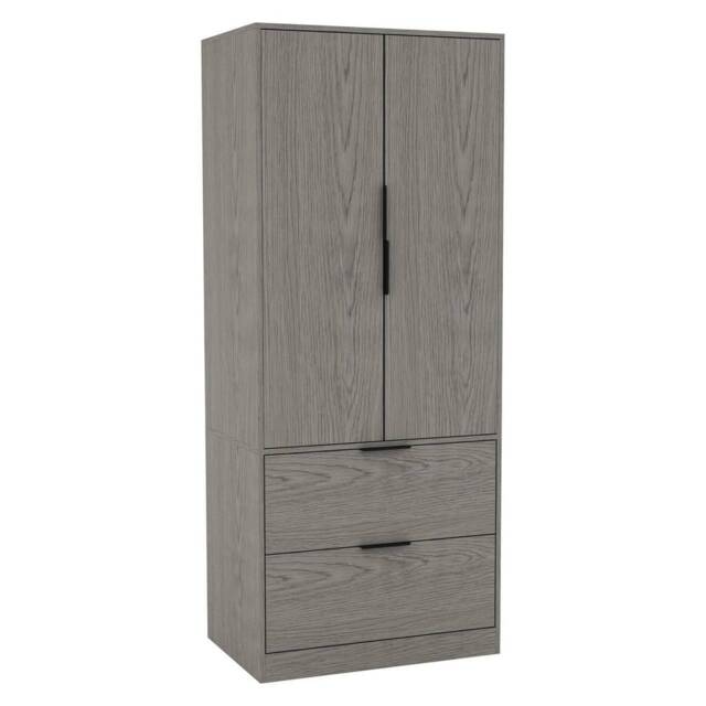 FUJI 2 Door 2 Drawer Minimalist Bedroom Wardrobe Storage & Hanging Rail 180cm Multi Cedar Grey 1