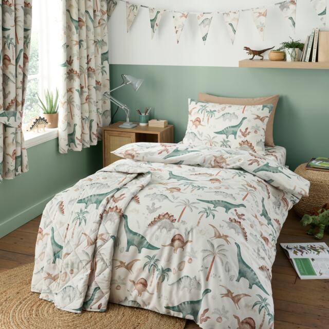 Happy Linen Company Scandi Saurus Dinosaurs Reversible Duvet Cover Bedding Set White Toddler