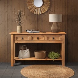 Mercers Furniture Corona 3 Drawer Console Table Hallway Stand Side Unit Solid Wood Pine Wooden with Mexican Styling