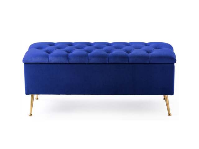 137cm Amara Chesterfield Ottoman Storage Bench - Plush Velvet Shoes Bench - Sapphire Blue Upholstery Footstool Storage with Legs