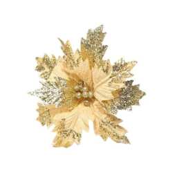 Gold Glitter Velvet Poinsettia Christmas Pick Decoration 30cm