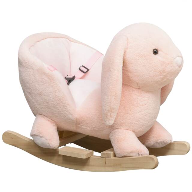 HOMCOM Cute Kids Ride-On Rocking Rabbit with Sound Seat Belt Plush Body Pink
