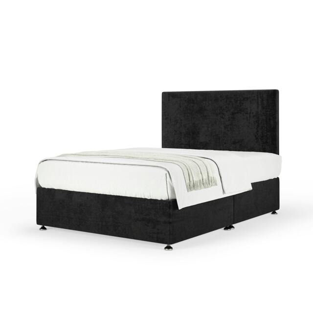 Memory Maestro Memory Foam Black Naples Velvet Divan Set And Valencia Headboard Double