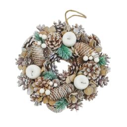 Christmas Wreath Festive Decoration with Jute Hanger Traditional Pinecone Decor Multi Frosted White 34cm 1