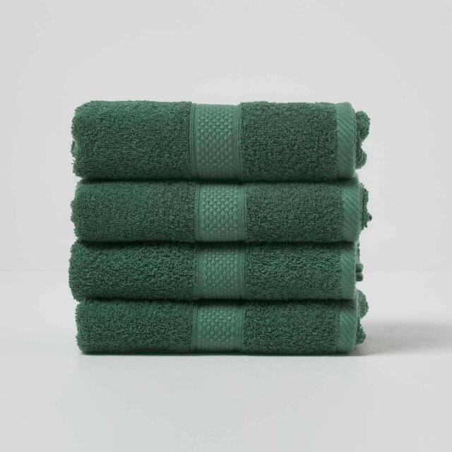 Homescapes Turkish Cotton Hand Towel Set of 4 - Dark Green Green Hand towel 4
