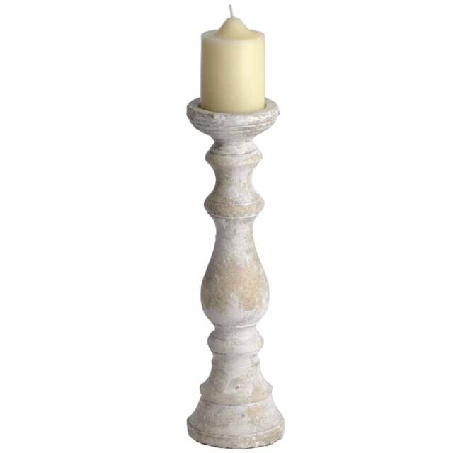 Large Candle holder - Stone - L12 x W12 x H40 cm - Cream White
