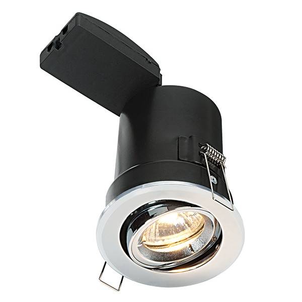 Shieldplus Fire Rated 1 Light Recessed Tilt Downlight Chrome Plate, GU10