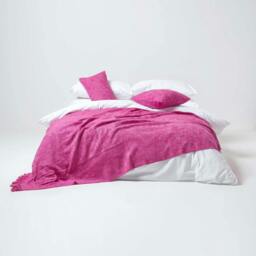 Homescapes Nirvana Slub Cotton Pink Throw - 255 x 360 cm