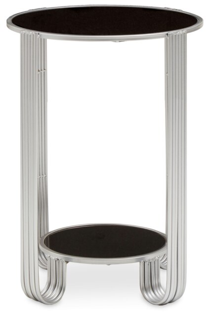 Jolie Round End Table Black Mirror And Silver Frame Silver