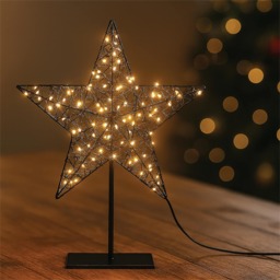 Xmas Haus Black Metal LED Christmas Holiday Festive Star with Stand 100 Warm White LEDs, Shiny PVC Rope, 5M Cable & IP20 Transformer Outdoor Festive Decoration
