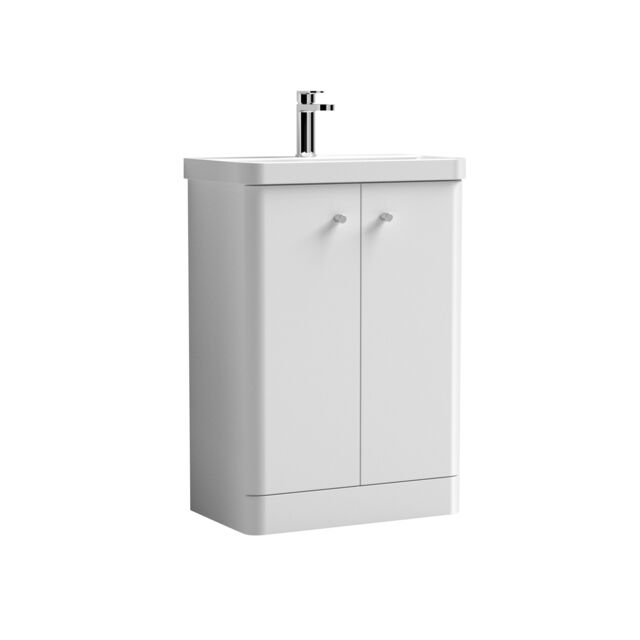 Balterley Curve Modern Bathroom Floor Standing 2 Door Vanity Unit Basin White Gloss White