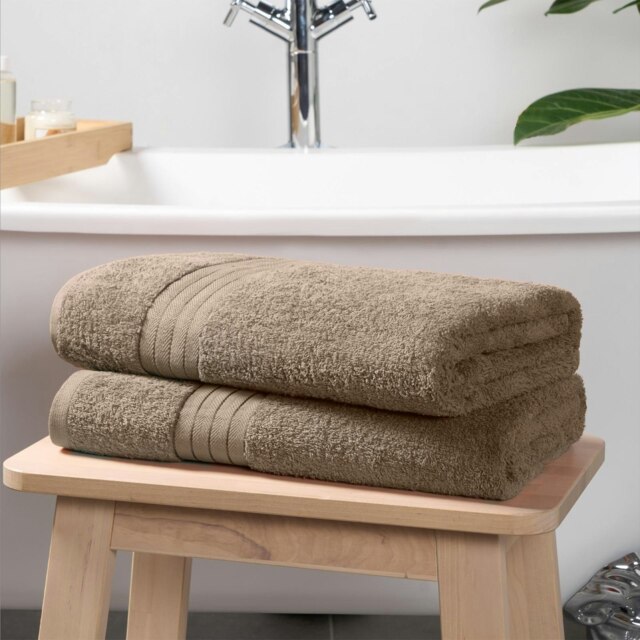 OHS 2 x Luxury Super Soft 100% Cotton 500GSM Jumbo Bath Sheets, 90x150cm - Mocha