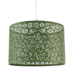 Olive Green Moroccan Metal Pendant Light Shade with Floral Decoration
