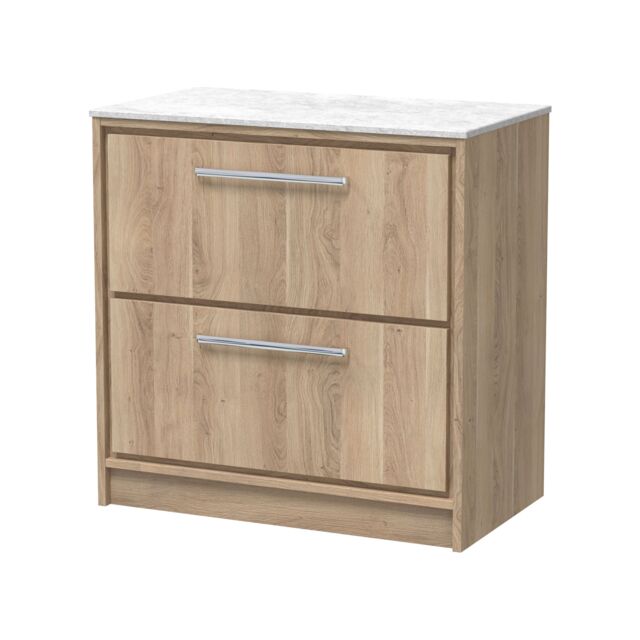 Balterley Longnor 2 Drawer Floor Standing Vanity Unit with White Marble Worktop, Light Oak, 800mm