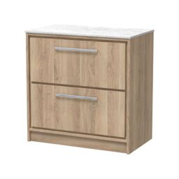 Balterley Longnor 2 Drawer Floor Standing Vanity Unit with White Marble Worktop, Light Oak, 800mm