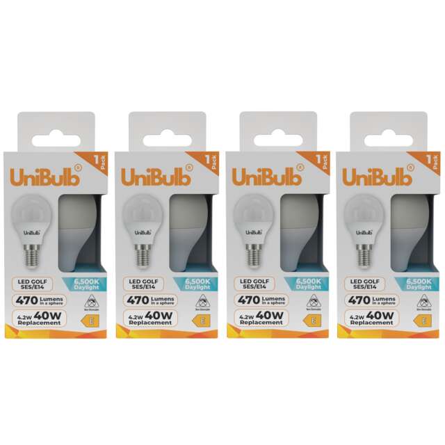 UniBulb LED Golf Ball E14 Small Edison Screw (SES) 470lm 4.2W (Replaces 40W) 6500K (Daylight) Light Bulb - Pack of 4