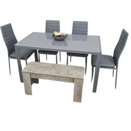 Dining table Set with 4 grey Faux Leather chairs and a bench kitchen dining room furniture