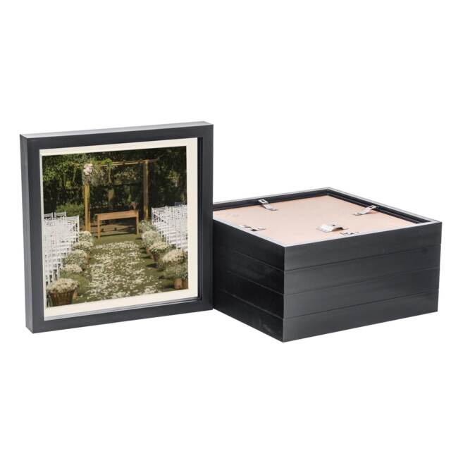 "Nicola Spring 10 x 10"" Photo Frames - Black/Ivory Mount - 3D Picture Frame Box Portrait Display Case (53 x 53cm) Set of 5"