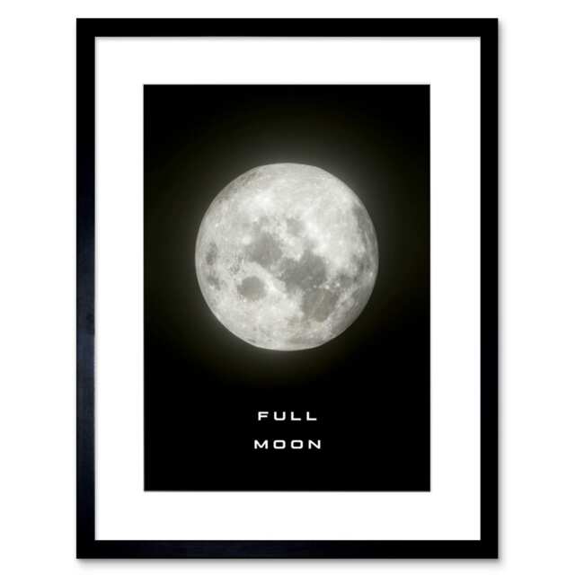"Phases of Moon Astronomy Full Moon Lunar Space 9x7"" Black Framed Wall Art Print"