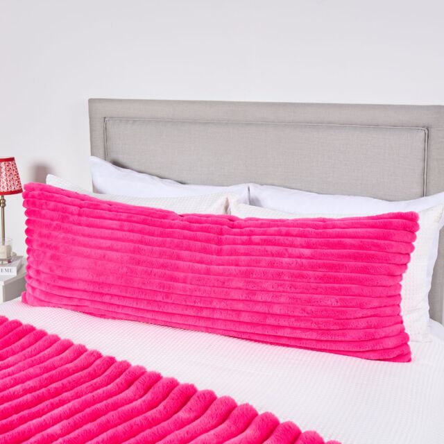OHS Ribbed Faux Fur Bolster Pillow Soft Maternity Support Cushion Pink One Size