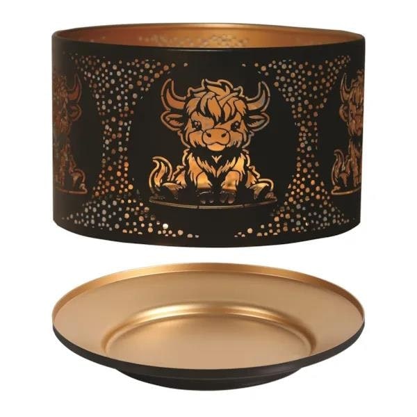 Aroma Candle Shade & Tray Set 15cm Black - Highland Cow Black 1